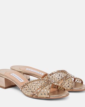Aquazzura Crystal Love 35 Embellished Tulle Mules - Brown