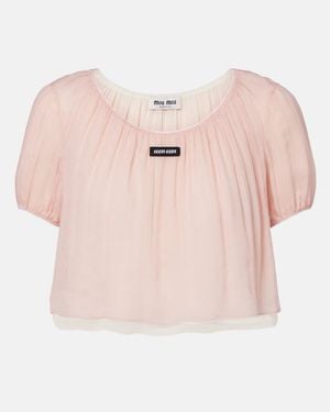 Miu Miu Crop Top De Chifon De Seda - Rosa