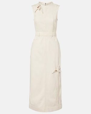 Erdem Floral-Applique Denim Midi Dress - White