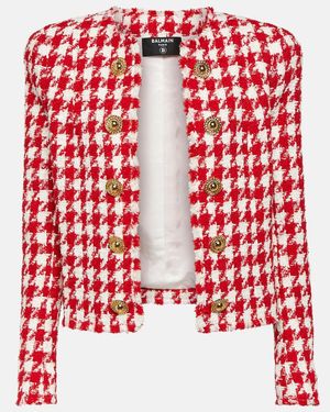 Balmain Houndstooth Tweed Jacket - Red