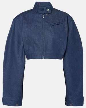 Jacquemus Cropped Indigo Denim Moto Jacket - Blue