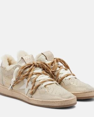 Golden Goose Ball Star Shearling-Lined Suede Trainers - Natural