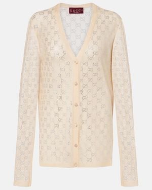Gucci Cardigan Gg Aus Seide Mit Kristallen - Natur