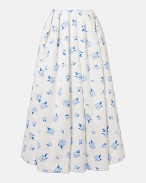 LEO LIN Victoria Floral Pleated Cotton Maxi Skirt - Blue