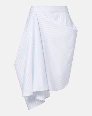 JW Anderson Falda Midi Asimetrica De Popelin A Rayas Drapeada - Blanco