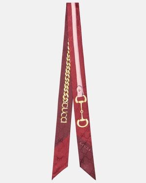 Gucci Horsebit Silk Twill Scarf - Red