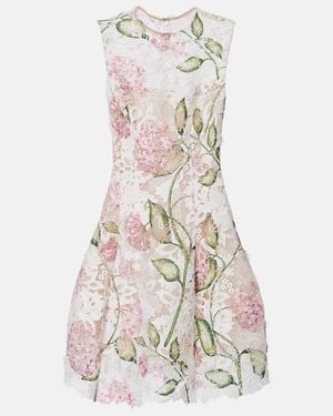 Oscar de la Renta Floral Embroidered Lace Cocktail Dress - White