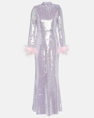 Self-Portrait Feather-Trimmed Sequined Gown - Purple