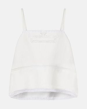 Prada Lace-Trimmed Linen Top - White