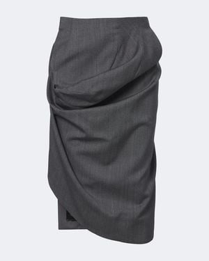 Victoria Beckham Draped Asymmetric Virgin Wool Midi Skirt - Grey