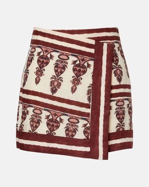 Johanna Ortiz Printed Linen Wrap Skirt - Red