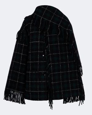 TOTEME Fringed Checked Wool-Blend Coat - Black
