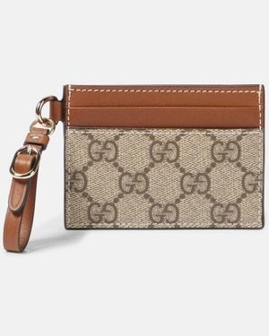 Gucci Gg Emblem Card Case With Strap - Brown
