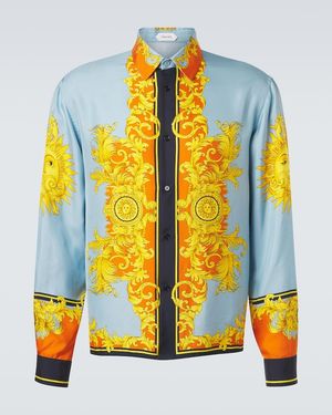 Versace Bedrucktes Hemd Aus Seide - Blau