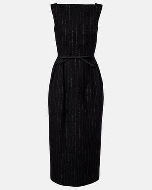 Erdem Pinstripe Wool Lame Midi Dress - Black