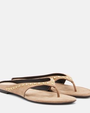 Herbert Levine Sun-Kissed Embellished Suede Thong Sandals - Brown