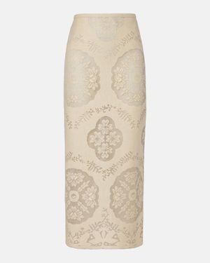 Valentino Floral Cotton-Blend Midi Skirt - Natural