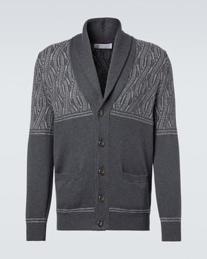 Brunello Cucinelli Jacquard Cotton Cardigan - Grey
