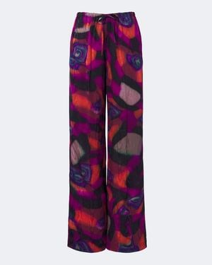 Dries Van Noten Bedruckte Weite Hose Aus Moire - Rot