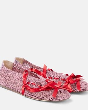 Simone Rocha Bow-Detail Crochet Ballet Flats - Red