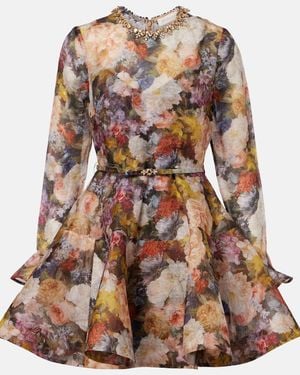 Zimmermann Alchemy Peplum Linen And Silk Minidress - Brown
