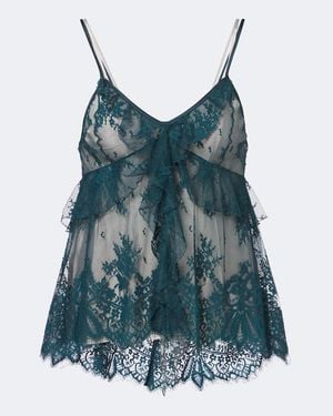 JACQUES WEI Ruffled Lace Camisole - Blue