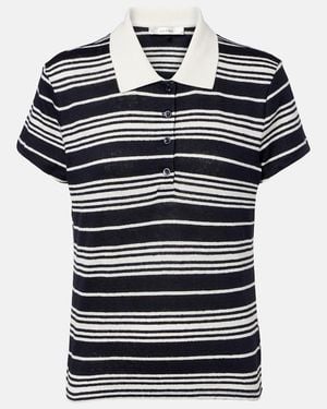 FRAME Striped Linen-Blend Polo Shirt - Blue