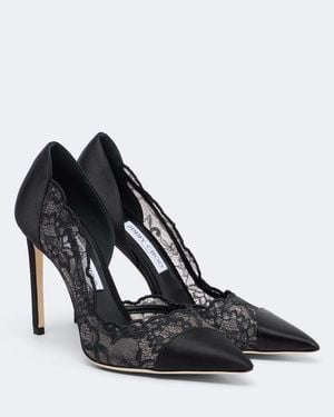 Jimmy Choo Brigitte Lace-Trimmed Satin Pumps - Black