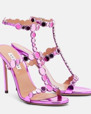 Aquazzura Afterglow 105 Embellished Leather Sandals - Pink