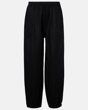Velvet Camber Linen Balloon Trousers - Black