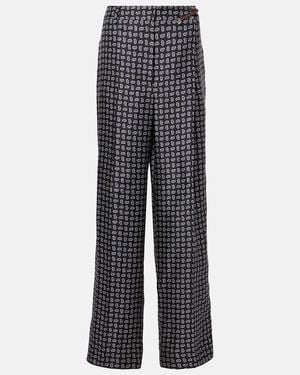 Prada Paisley Silk Twill Straight Pants - Blue