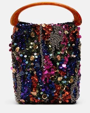 Dries Van Noten Crisp Small Sequined Satin Top-Handle Bag - Blue