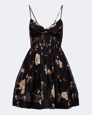 Zimmermann Ascent Floral Linen And Silk Corset Dress - Black