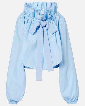 Patou Tie-Neck Cotton Blouse - Blue