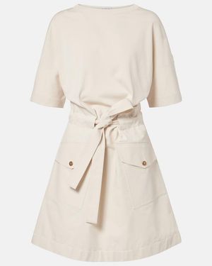 Moncler Belted Cotton-Blend Jersey Minidress - Natural