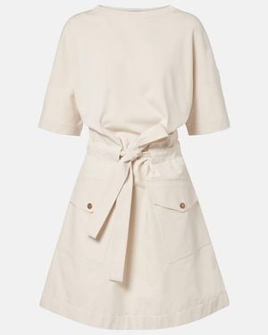 Moncler Belted Cotton-Blend Jersey Minidress - Natural