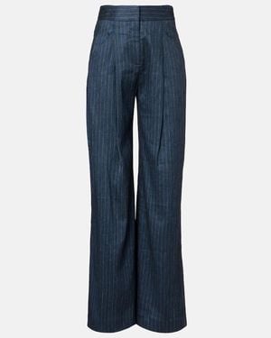 Veronica Beard Rimini Linen-Blend Wide-Leg Trousers - Blue