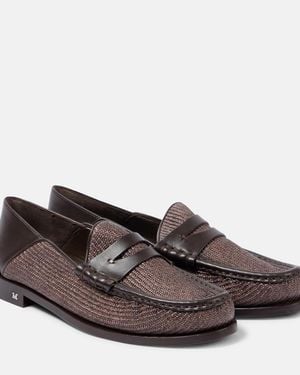 Max Mara Raffia-Effect Penny Loafers - Brown