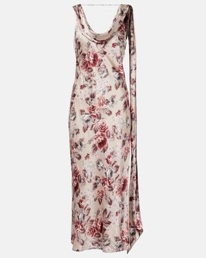 Acne Studios Scarf-Detail Floral Midi Dress - Purple