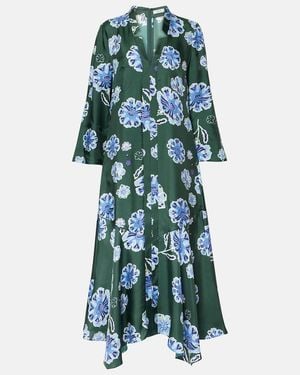 Dorothee Schumacher Big Garden Floral Silk Twill Midi Dress - Blue