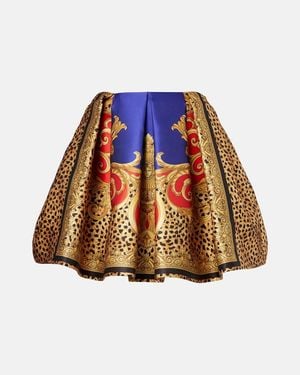 Versace Pleated Printed Satin Miniskirt - Multicolor