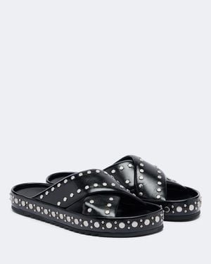 Fendi Studded Leather Slides - Black