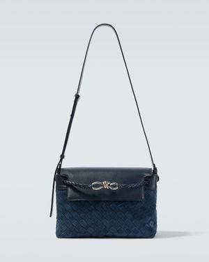 Bottega Veneta Andiamo Intrecciato Small Suede Messenger Bag - Blue