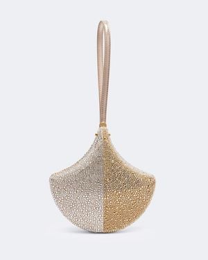 BVLGARI Ginkgo Crystal-Embellished Suede Clutch - White