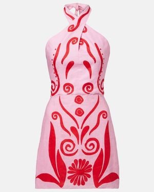 Cala De La Cruz Veneta Printed Linen Minidress - Red