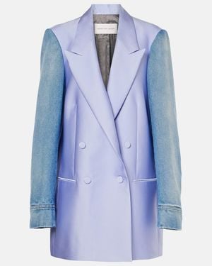 Dries Van Noten Lilac Polyester-Silk Denim-Trimmed Blazer - Blue