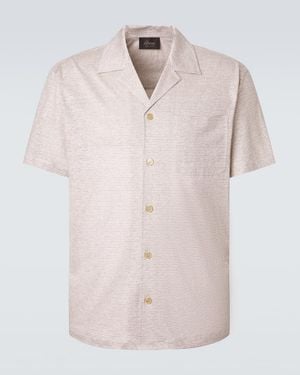 Brioni Striped Linen And Cotton Shirt - Pink