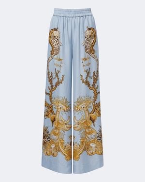 La DoubleJ Printed Silk Twill Palazzo Pants - Blue