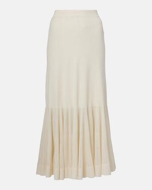 Zimmermann Illuminate Pleated Ribbed-Knit Midi Skirt - Natural