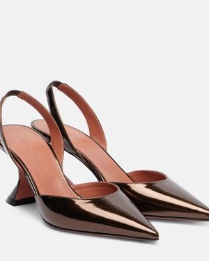 AMINA MUADDI Holli 70 Mirrored Leather Slingback Court Shoes - Brown